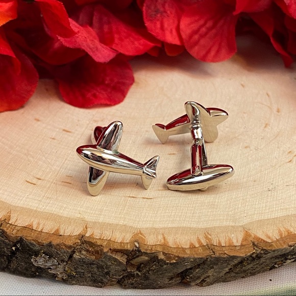 Silver Low Wing Airplane Aviation Cufflinks - Picture 6 of 9